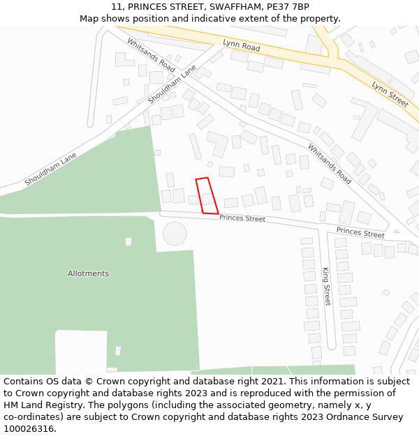 11, PRINCES STREET, SWAFFHAM, PE37 7BP: Location map and indicative extent of plot