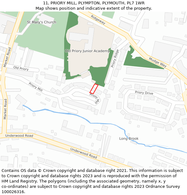 11, PRIORY MILL, PLYMPTON, PLYMOUTH, PL7 1WR: Location map and indicative extent of plot