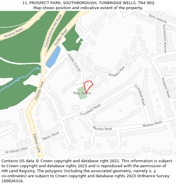 11, PROSPECT PARK, SOUTHBOROUGH, TUNBRIDGE WELLS, TN4 0EQ: Location map and indicative extent of plot
