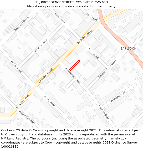 11, PROVIDENCE STREET, COVENTRY, CV5 6ED: Location map and indicative extent of plot
