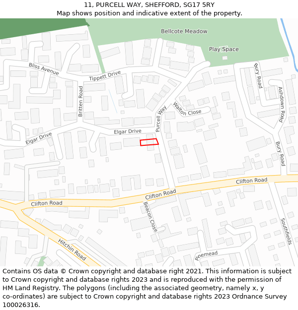 11, PURCELL WAY, SHEFFORD, SG17 5RY: Location map and indicative extent of plot