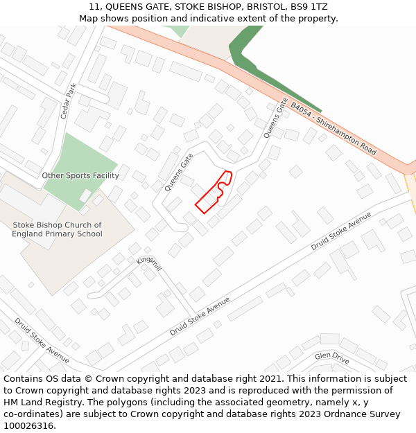 11, QUEENS GATE, STOKE BISHOP, BRISTOL, BS9 1TZ: Location map and indicative extent of plot