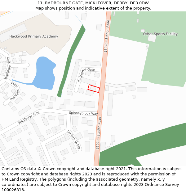 11, RADBOURNE GATE, MICKLEOVER, DERBY, DE3 0DW: Location map and indicative extent of plot