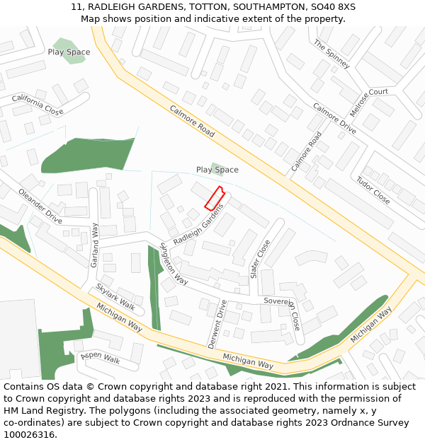 11, RADLEIGH GARDENS, TOTTON, SOUTHAMPTON, SO40 8XS: Location map and indicative extent of plot