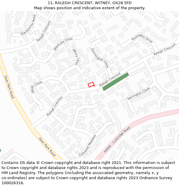 11, RALEGH CRESCENT, WITNEY, OX28 5FD: Location map and indicative extent of plot