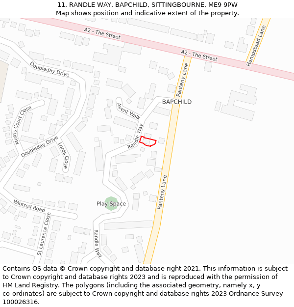 11, RANDLE WAY, BAPCHILD, SITTINGBOURNE, ME9 9PW: Location map and indicative extent of plot