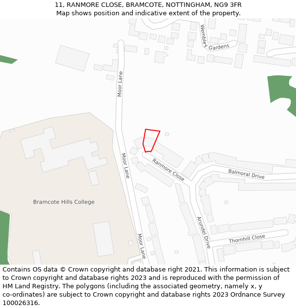 11, RANMORE CLOSE, BRAMCOTE, NOTTINGHAM, NG9 3FR: Location map and indicative extent of plot