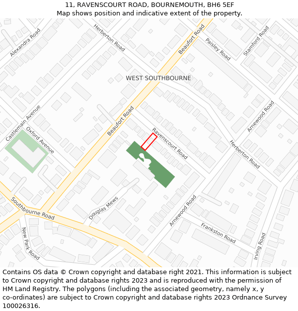 11, RAVENSCOURT ROAD, BOURNEMOUTH, BH6 5EF: Location map and indicative extent of plot