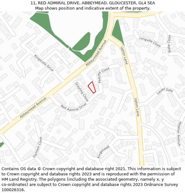 11, RED ADMIRAL DRIVE, ABBEYMEAD, GLOUCESTER, GL4 5EA: Location map and indicative extent of plot