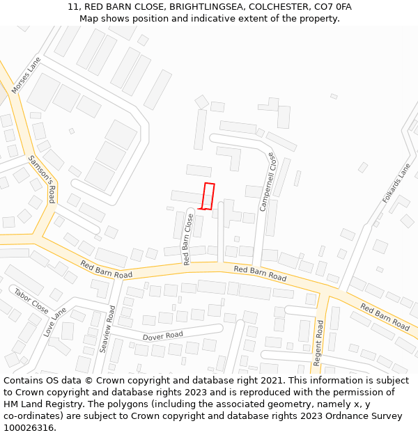 11, RED BARN CLOSE, BRIGHTLINGSEA, COLCHESTER, CO7 0FA: Location map and indicative extent of plot