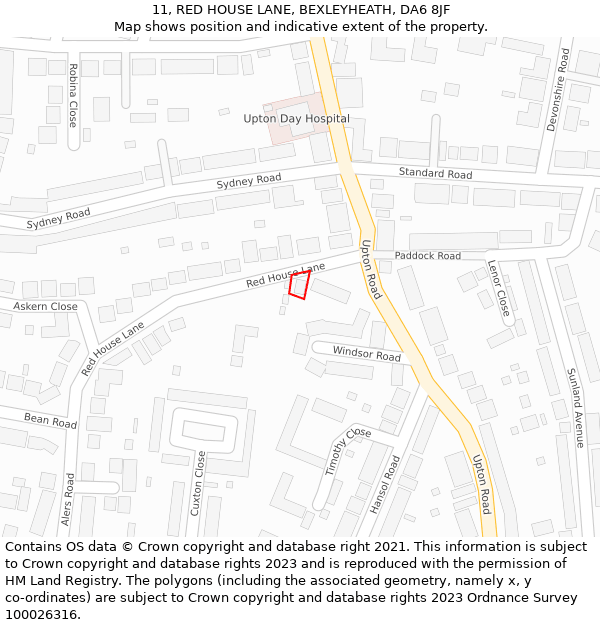 11, RED HOUSE LANE, BEXLEYHEATH, DA6 8JF: Location map and indicative extent of plot