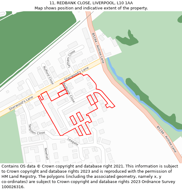 11, REDBANK CLOSE, LIVERPOOL, L10 1AA: Location map and indicative extent of plot
