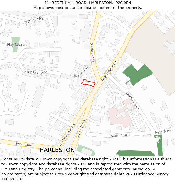 11, REDENHALL ROAD, HARLESTON, IP20 9EN: Location map and indicative extent of plot