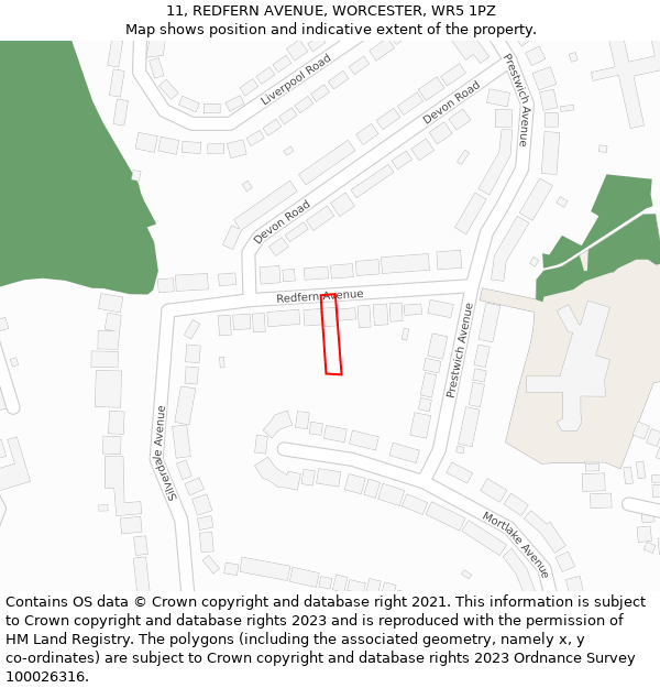 11, REDFERN AVENUE, WORCESTER, WR5 1PZ: Location map and indicative extent of plot