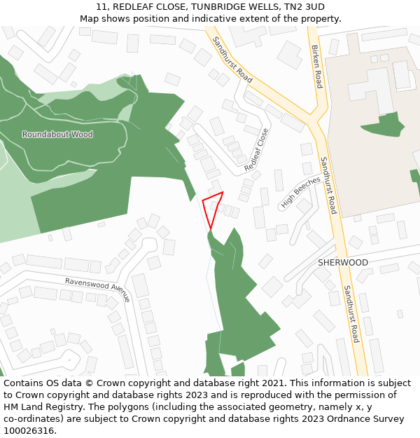 11, REDLEAF CLOSE, TUNBRIDGE WELLS, TN2 3UD: Location map and indicative extent of plot