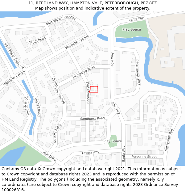 11, REEDLAND WAY, HAMPTON VALE, PETERBOROUGH, PE7 8EZ: Location map and indicative extent of plot