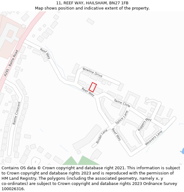 11, REEF WAY, HAILSHAM, BN27 1FB: Location map and indicative extent of plot