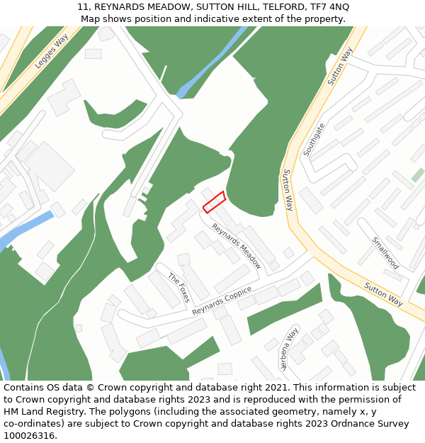 11, REYNARDS MEADOW, SUTTON HILL, TELFORD, TF7 4NQ: Location map and indicative extent of plot