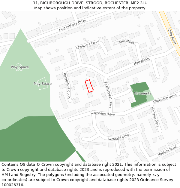11, RICHBOROUGH DRIVE, STROOD, ROCHESTER, ME2 3LU: Location map and indicative extent of plot