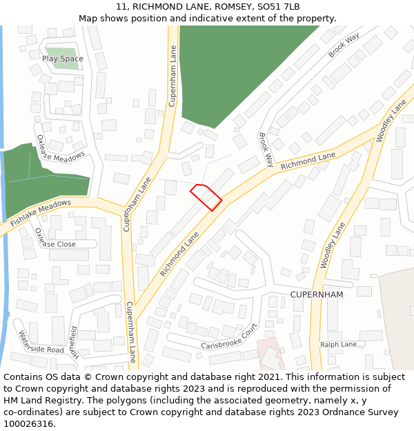 11, RICHMOND LANE, ROMSEY, SO51 7LB: Location map and indicative extent of plot