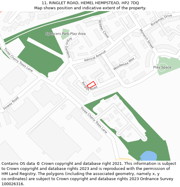 11, RINGLET ROAD, HEMEL HEMPSTEAD, HP2 7DQ: Location map and indicative extent of plot