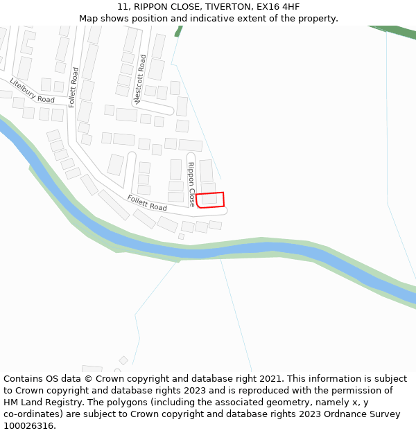 11, RIPPON CLOSE, TIVERTON, EX16 4HF: Location map and indicative extent of plot