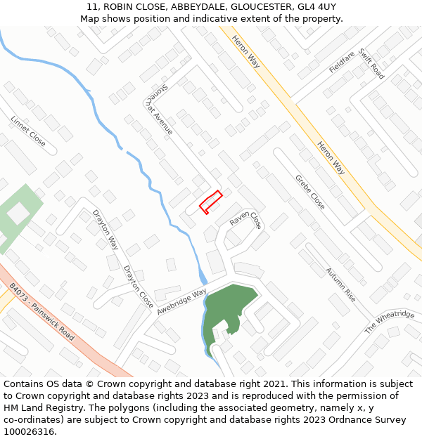 11, ROBIN CLOSE, ABBEYDALE, GLOUCESTER, GL4 4UY: Location map and indicative extent of plot