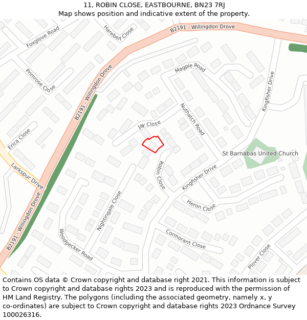 11, ROBIN CLOSE, EASTBOURNE, BN23 7RJ: Location map and indicative extent of plot