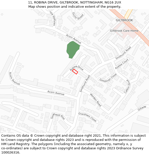 11, ROBINA DRIVE, GILTBROOK, NOTTINGHAM, NG16 2UX: Location map and indicative extent of plot