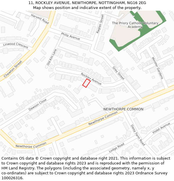 11, ROCKLEY AVENUE, NEWTHORPE, NOTTINGHAM, NG16 2EG: Location map and indicative extent of plot