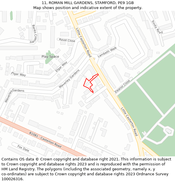 11, ROMAN MILL GARDENS, STAMFORD, PE9 1GB: Location map and indicative extent of plot