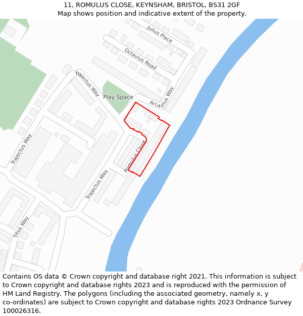 11, ROMULUS CLOSE, KEYNSHAM, BRISTOL, BS31 2GF: Location map and indicative extent of plot