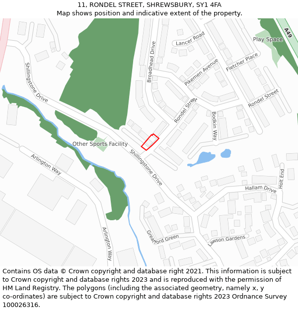 11, RONDEL STREET, SHREWSBURY, SY1 4FA: Location map and indicative extent of plot