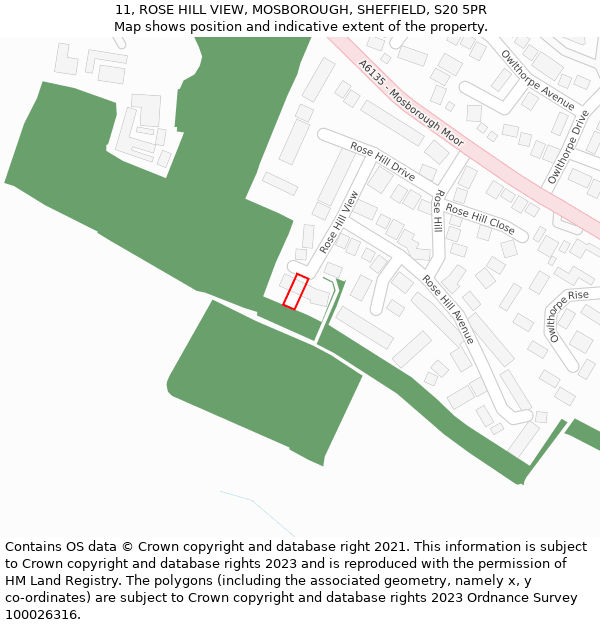 11, ROSE HILL VIEW, MOSBOROUGH, SHEFFIELD, S20 5PR: Location map and indicative extent of plot