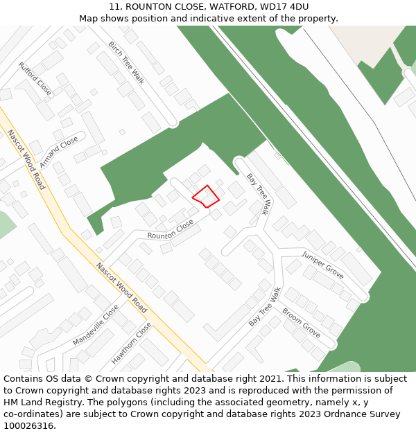 11, ROUNTON CLOSE, WATFORD, WD17 4DU: Location map and indicative extent of plot