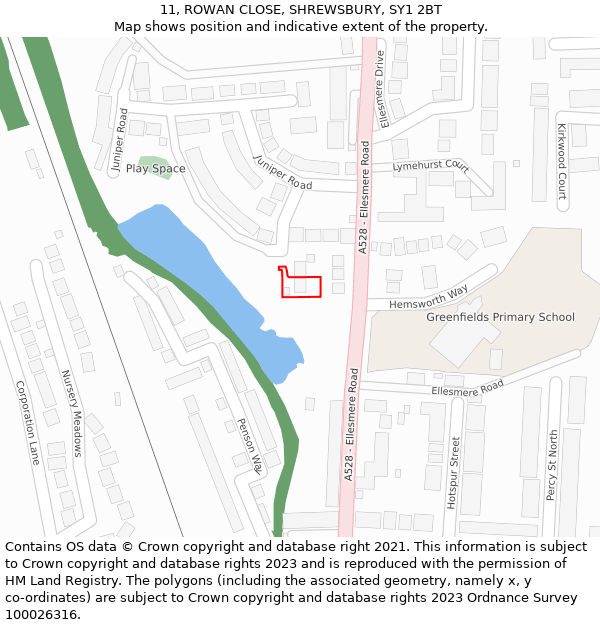 11, ROWAN CLOSE, SHREWSBURY, SY1 2BT: Location map and indicative extent of plot