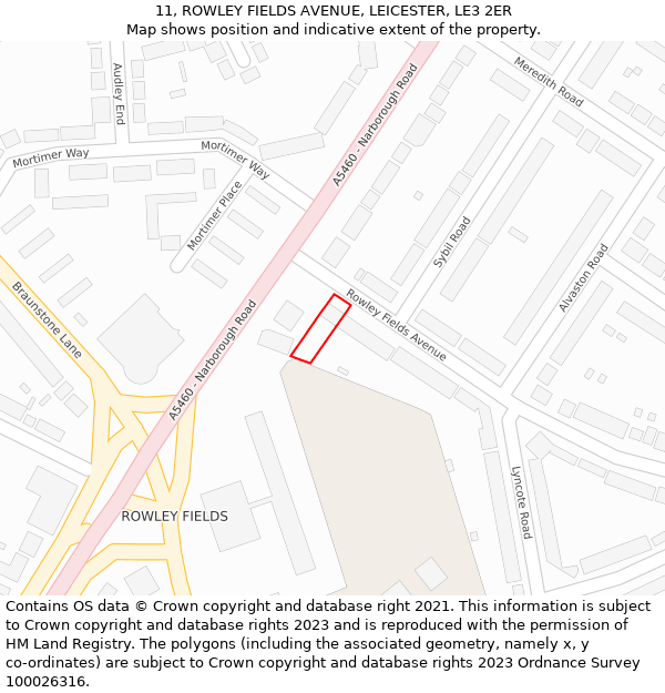 11, ROWLEY FIELDS AVENUE, LEICESTER, LE3 2ER: Location map and indicative extent of plot