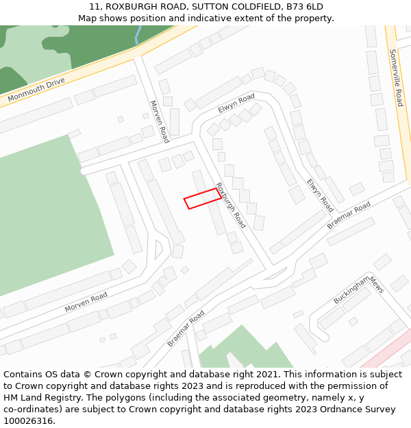 11, ROXBURGH ROAD, SUTTON COLDFIELD, B73 6LD: Location map and indicative extent of plot