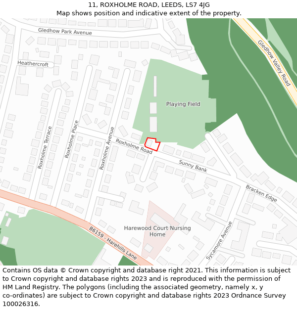 11, ROXHOLME ROAD, LEEDS, LS7 4JG: Location map and indicative extent of plot