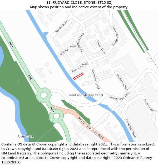 11, RUDYARD CLOSE, STONE, ST15 8ZJ: Location map and indicative extent of plot