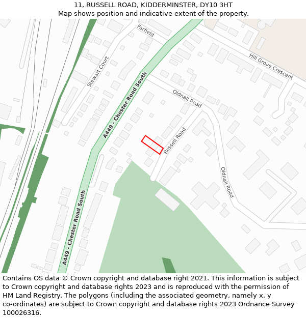 11, RUSSELL ROAD, KIDDERMINSTER, DY10 3HT: Location map and indicative extent of plot