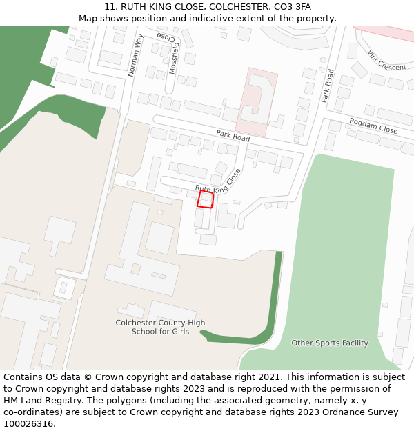 11, RUTH KING CLOSE, COLCHESTER, CO3 3FA: Location map and indicative extent of plot