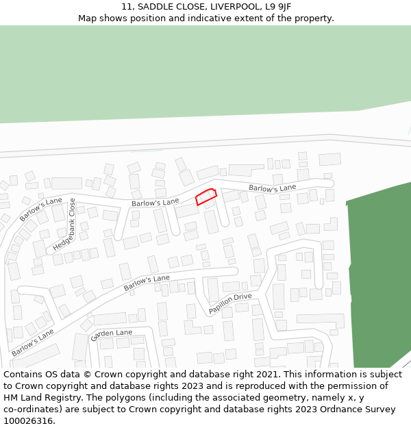 11, SADDLE CLOSE, LIVERPOOL, L9 9JF: Location map and indicative extent of plot