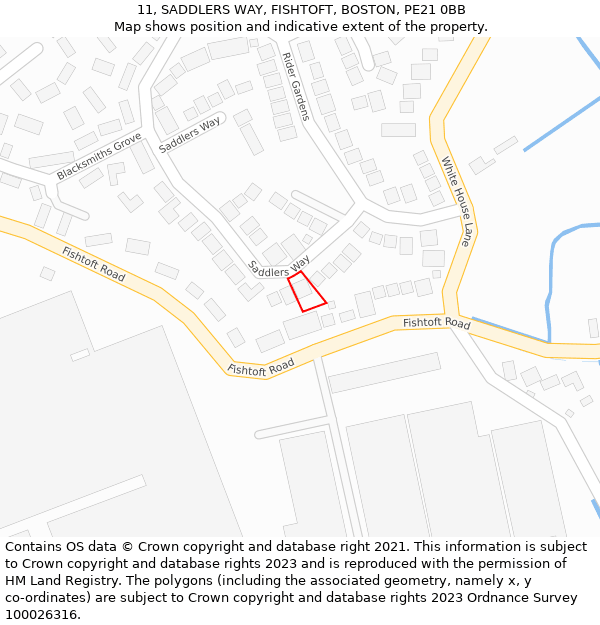 11, SADDLERS WAY, FISHTOFT, BOSTON, PE21 0BB: Location map and indicative extent of plot