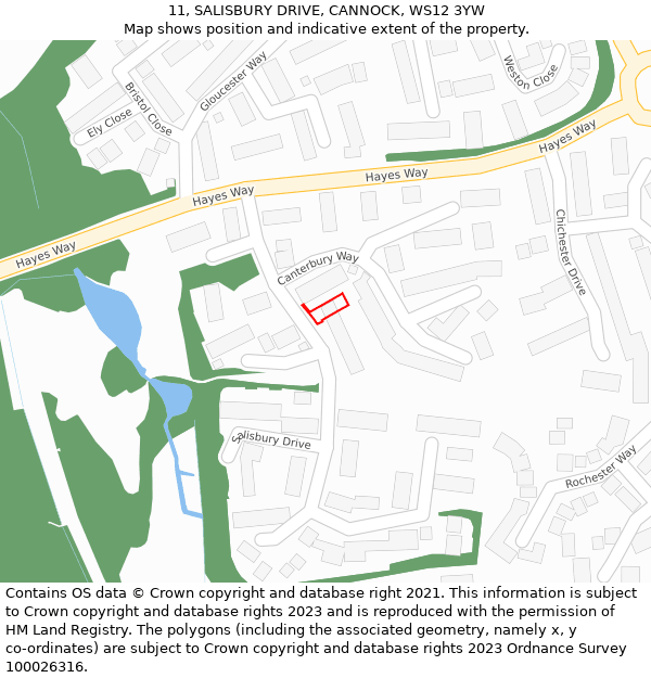 11, SALISBURY DRIVE, CANNOCK, WS12 3YW: Location map and indicative extent of plot
