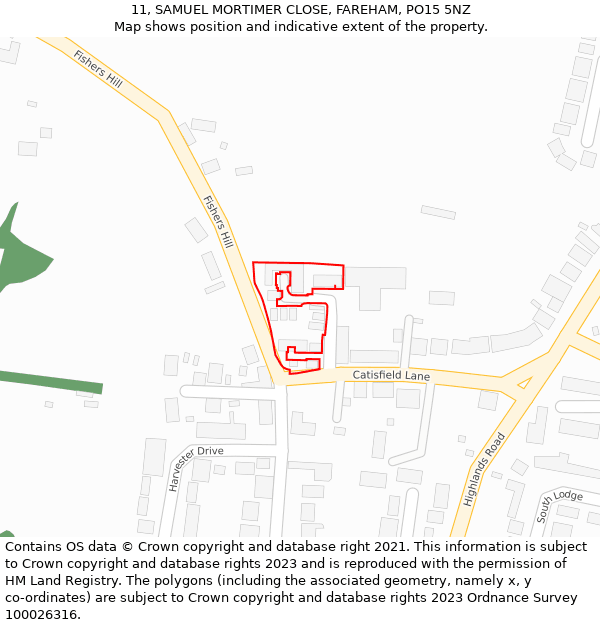 11, SAMUEL MORTIMER CLOSE, FAREHAM, PO15 5NZ: Location map and indicative extent of plot