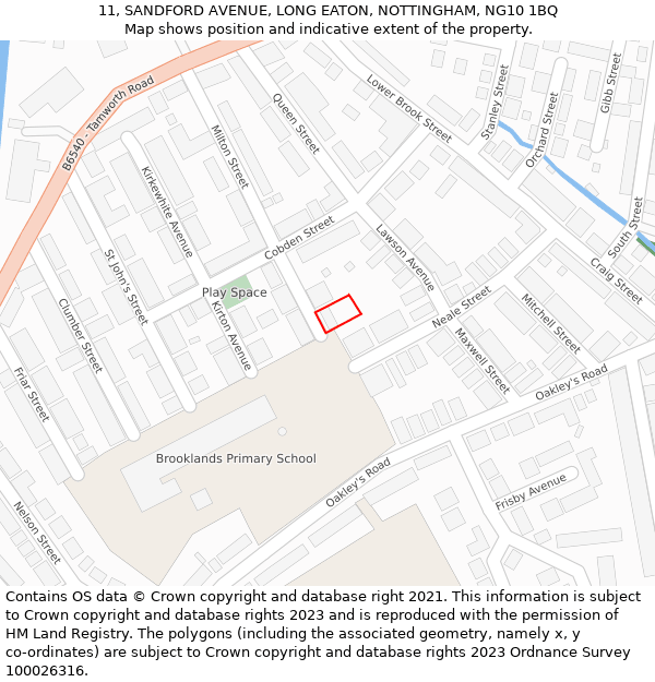 11, SANDFORD AVENUE, LONG EATON, NOTTINGHAM, NG10 1BQ: Location map and indicative extent of plot