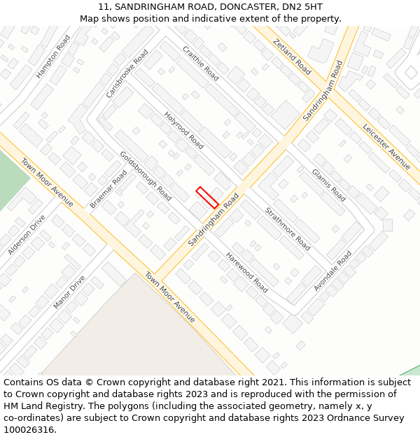 11, SANDRINGHAM ROAD, DONCASTER, DN2 5HT: Location map and indicative extent of plot