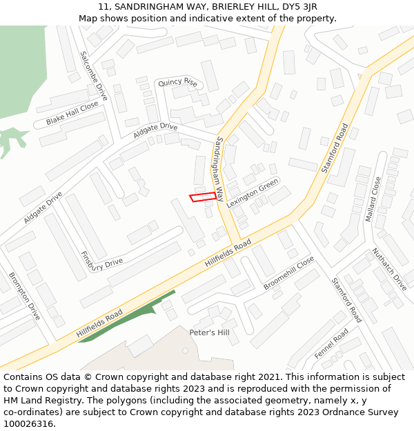 11, SANDRINGHAM WAY, BRIERLEY HILL, DY5 3JR: Location map and indicative extent of plot