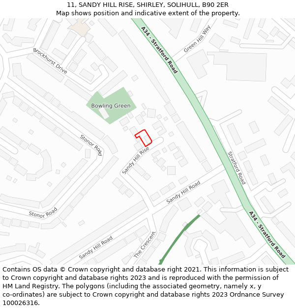 11, SANDY HILL RISE, SHIRLEY, SOLIHULL, B90 2ER: Location map and indicative extent of plot